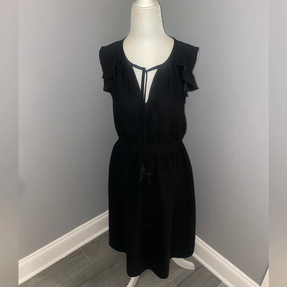 Kate Spade New York Crepe Ruffle Fit and Flare Dress Black Size Small